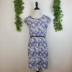 Loft Floral Blue & White Porcelain A-line Baby Doll Lined Dress Size 4